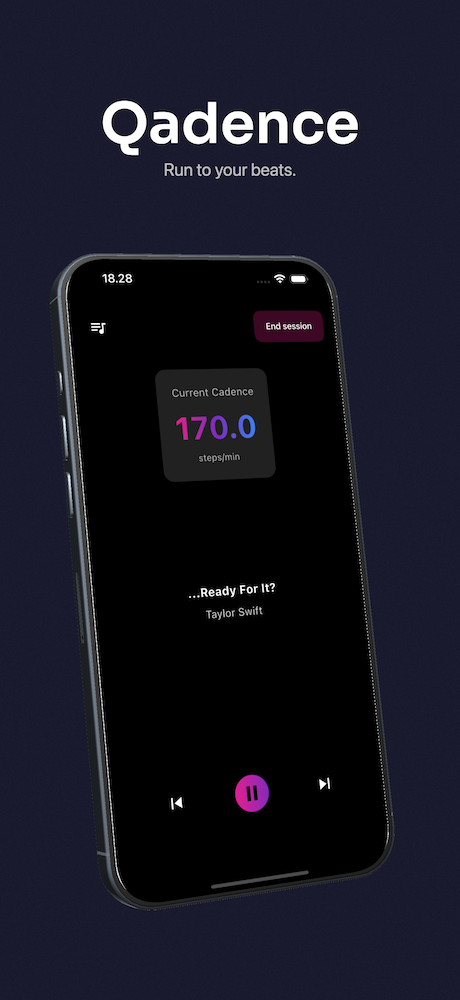 Qadence running session showing real-time cadence detection