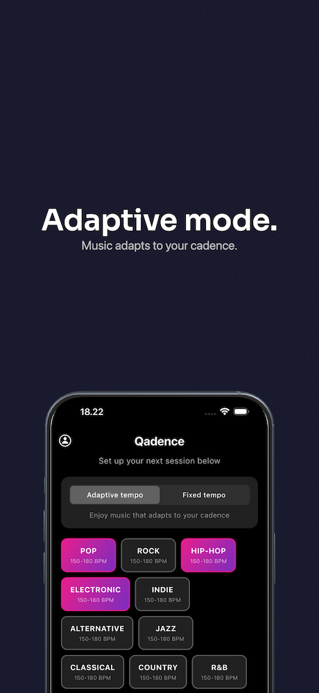 Adaptive mode - music adapts to your cadence